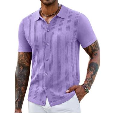 Imagem de Camisa polo COOFANDY Knit Up para homens de manga curta lilás