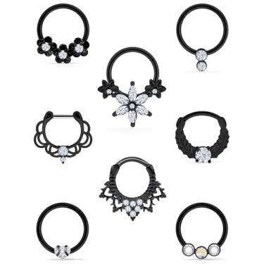 Imagem de Oicctyzio Anéis de nariz de septo Daith Brincos 16g Clicker Piercing Joias Hipoalergênicas Multicoloridas Aço Cirúrgico para Mulheres e Homens, Metal, Zircônia cúbica