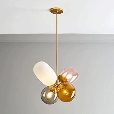 Imagem de YQSLQZZ Lustre Sputnik de meados do século com globos de vitral semi embutidos, luzes de teto suspensas, 4 luzes decorativas pós-modernas, luminária pendente