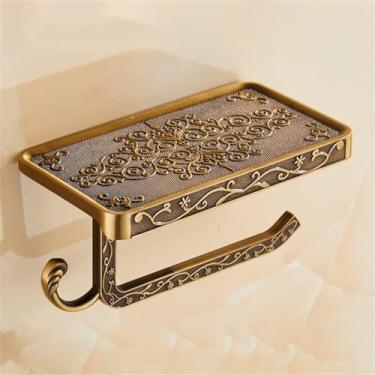 Imagem de Prateleiras de banheiro Suporte de papel higiênico com prateleira de telefone suporte de papel de banheiro montado na parede (Cor: Svart) (Antigo)