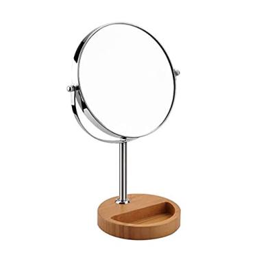 Imagem de Espelho pequeno espelho de maquilhagem, espelho de beleza frente e verso para secretária, espelho cosmético com ampliação 3X, espelho giratório de 360° para casa de banho, espelho de maquilhagem (cor