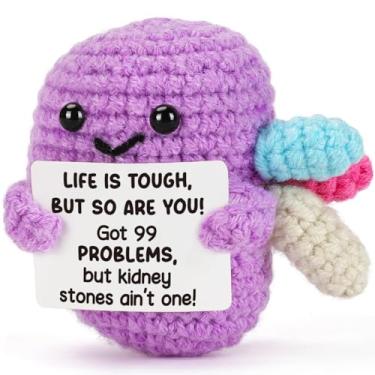Imagem de Weming Motivational Kidney Gift – Purple Crochet Kidney Plush with “Life is Tough” & “99 Problems” Pun Card – Recovery & Clinic Humor for Patients, Nurses, Doctors, Med Students