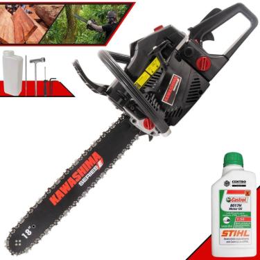 Imagem de Moto Serra Profissional Kawashima KCS-520E À Gasolina 2T 50,8cc de Alta Potência e Rotação Motosserra Ideal Para Todos os Trabalhos + ÓLEO STIHL 2T