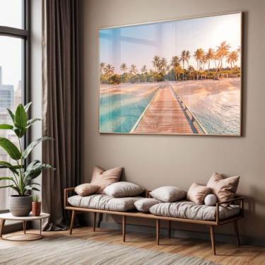 Imagem de Quadro com Moldura e Acrilico Cristal Vidro Sala Quarto Paisagem Praia