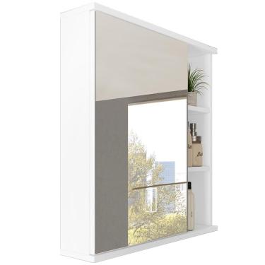 Imagem de Armário Aéreo Para Banheiro 60cm Com 01 Porta E Espelho Bia B06 Branco - Lyam Decor