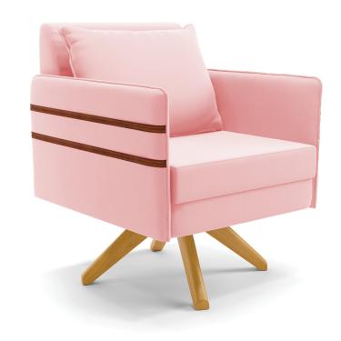 Imagem de Poltrona Giratória Mari Suede Rosa Bebê com Tira Corano Nozes Base de Madeira MA30 - D'Rossi