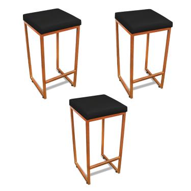 Imagem de Banqueta Alta para Cozinha Industrial Kit 3 Nick Bronze e Sintético Preto D03 - D'Rossi