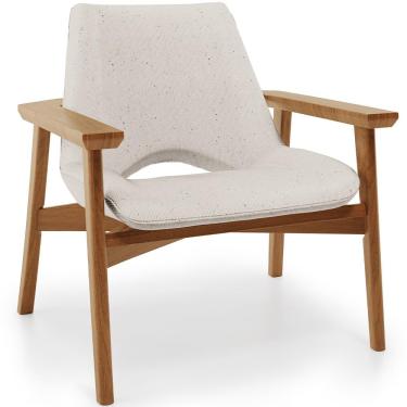 Imagem de Poltrona Decorativa Para Sala de Estar Living Base Madeira Becker L02 Linho Cru - Lyam Decor