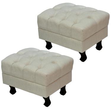 Imagem de Kit 02 Puffs París L02 Luis Xv Capitone Tecido Linho Pés Madeira - Lyam Decor