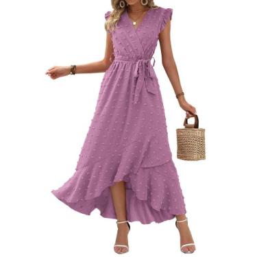 Imagem de Vestido de verão BTFBM 2025 com decote em V Swiss Dot Ruffle Purple