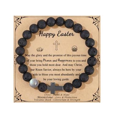 Imagem de Pulseiras inspiradoras de aniversário e Natal Dia dos Namorados para ele, filho, neto, pedra da lua, pedra da lua, pedra vulcânica, Stretchable(7.3''-9''), Pedra, Sem Pedra Preciosa