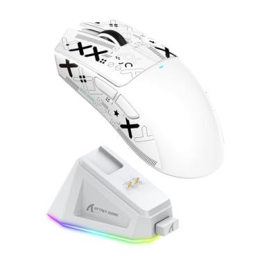 Imagem de Mouse de Jogo ATTACK SHARK X11 com Base de Carregamento Magnético, Sensor de Jogo PixArt PAW3311, Mouse Sem Fio/A Cabo BT/2.4G, 22000 DPI (Branco)