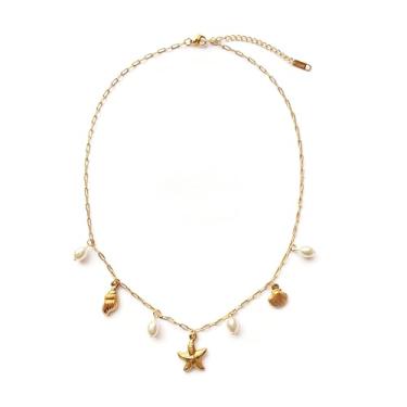 Imagem de Rumgey Colar com pingente para mulheres - Colar de praia dourado delicado colares de concha fofos acessório de praia pingente de estrela do mar joias de verão, Aço inoxidável, Sem Pedra Preciosa