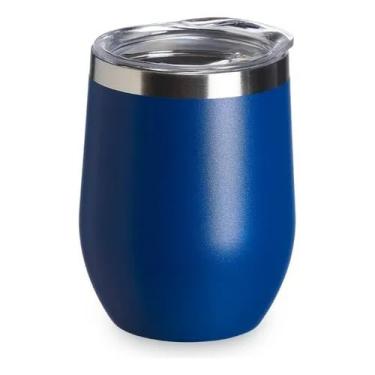 Imagem de Copo Térmico de Aço Inox, tipo cuia 350ml, Tampa Hermética, Múltiplas Cor azul escuro, para Café e Bebidas
