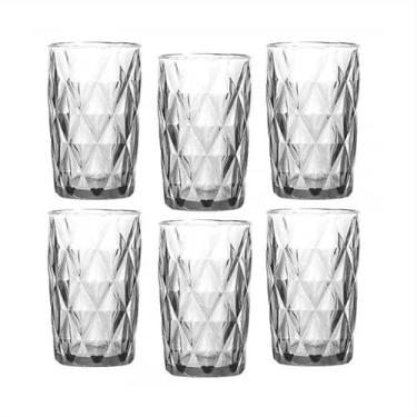 Imagem de Jogo Com 6 Copos Diamond Borda Dourada Transparente 340ml e Ideal para Casa, Escritório, Bar, Decoração e Uso Diário(8004branco transparente)