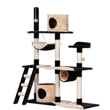 Imagem de Arranhador com Casinhas E Rede Para Gatos (Baunilha com preto)