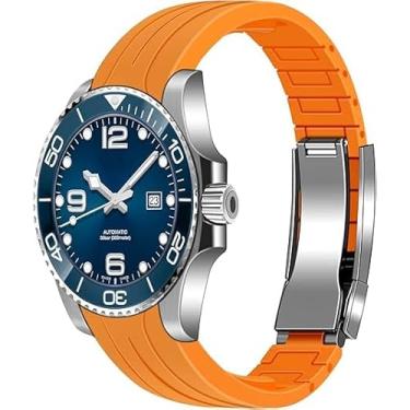 Imagem de YISIWERA Pulseira de relógio de borracha de 20 mm, 22 mm, extremidades curvas, artesanal, pulseira de relógio de silicone sólida, fivela mecânica de bloqueio duplo escovado para homens e mulheres
