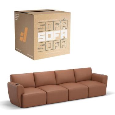 Imagem de Sofá 4 Lugares Sala De Estar em Couro Bovino Modular Damie Na Caixa, C