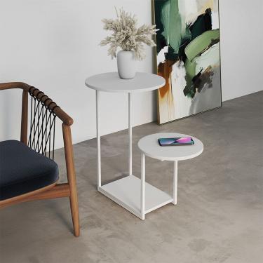 Imagem de Mesa de Apoio Ferro Branco Tampo Redondo Branco Cibele