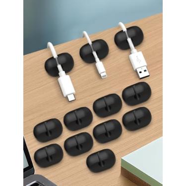 Imagem de Pacote com 12 clipes de suporte de cabo, clipes organizadores de cabos autoadesivos para mesa, cabo de carregamento USB, mesa de cabeceira, cabo de alimentação para mouse, fio, PC, casa, carro, mesa