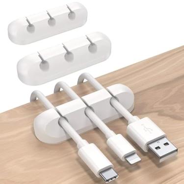 Imagem de Pacote com 3 clipes de cabo de silicone, organizador de fios, organizador de cabos USB, suporte de cabo para mesa de cabeceira de mesa (3 compartimentos) - 3 brancos