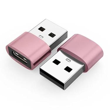 Imagem de Adaptador USB C fêmea para USB macho, conversor de cabo carregador tipo C para USB, Plug and Play de alta velocidade, compatível com vários dispositivos, pacote com 2/rosa
