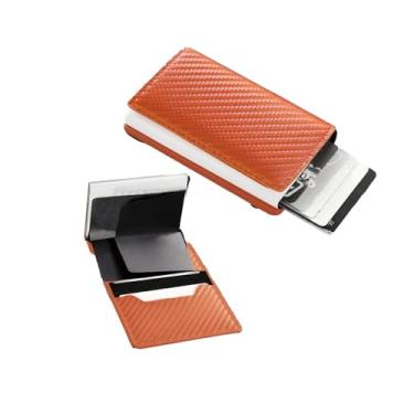 Imagem de Carteira masculina pop up, fina, com bloqueio de RFID, porta-cartões de crédito, inteligente, minimalista, serve para 6 cartões, bolso frontal, bolso traseiro, porta-cartões inteligente, Laranja