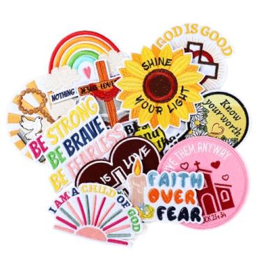 Imagem de 12 peças de remendos bordados com versículo da Bíblia, aplique de costura vintage religioso para pano mochila chapéu vestido jeans decoração reparadora