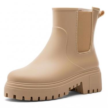 Imagem de YYW Botas femininas de chuva curtas, de borracha, à prova d'água, Chelsea, para mulheres, antiderrapantes, leves, confortáveis no tornozelo, para jardim, sapatos ao ar livre, Caqui, 6.5-7 Narrow