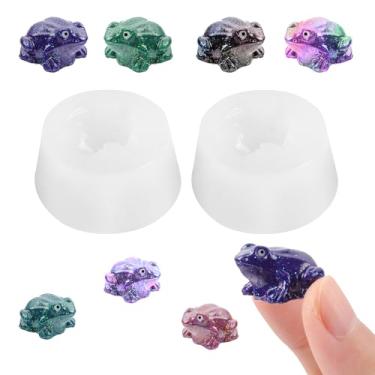 Imagem de Pacote com 2 mini moldes de resina de sapo fofos, pequenos moldes epóxi com tema animal 3D com formas realistas, artesanato faça você mesmo, casa de bonecas, jardim de fadas, micro paisagem, enfeites