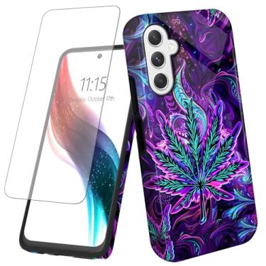 Imagem de Capa para celular Samsung Galaxy S25 FE 5G com protetor de tela, folha de erva daninha, design roxo para mulheres e homens, capa protetora rígida de camada dupla híbrida de policarbonato macio TPU