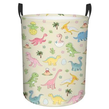 Imagem de Cesto de roupa suja de dinossauro, cesto de roupa à prova d'água para quarto, cesto de armazenamento dobrável redondo de bebê com alças para brinquedos, cesta de armazenamento para crianças, meninas