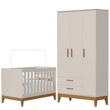 Imagem de Guarda Roupa Infantil Flip 3 Portas Com Berço Americano Flip Areia Acetinado - Reller