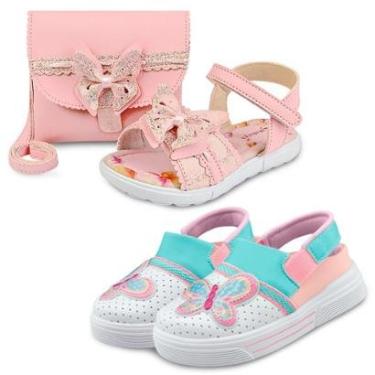 Imagem de 2 Pares de Sandália Esportiva Menina Rosa Com Bolsa E Babuche Infantil Borboleta Mz Shoes-Feminino