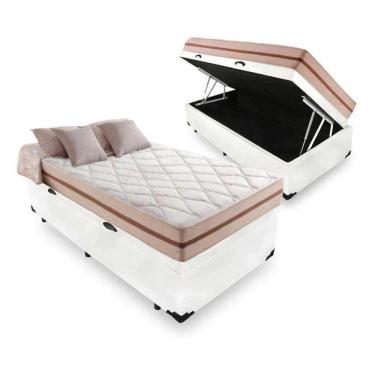Imagem de Cama Box Baú Solteiro Tecido Sintético Branco Com Colchão Pillow Angel - Bello Box - Molas Ensacadas 62x88x188