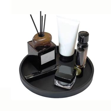 Imagem de GREATLINK Pacote com 2 bandejas de banheiro de silicone preto, bandejas decorativas redondas para penteadeira, bancada de cozinha, organizador de mesa para maquiagem, perfume, vela, 23 cm