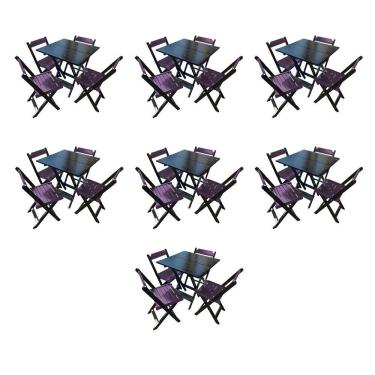Imagem de Kit 6 Mesas De Madeira Dobrável Preto 70x70 Com 4 Cadeiras Dobráveis Roxo - Roxo