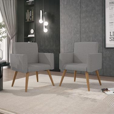 Imagem de Kit 02 Poltronas Nina Sala Linho - linho Grafite