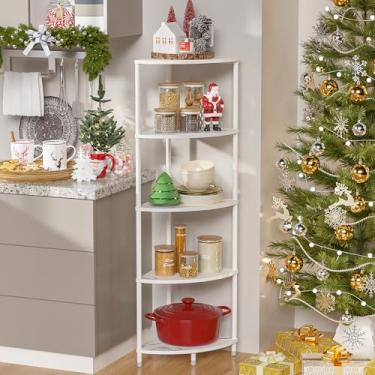 Imagem de Greatseas Suporte de prateleira de canto de 5 camadas, organizador de prateleira de cozinha de 112 cm com moldura de metal, prateleira de canto pequena para organização e armazenamento de banheiro,