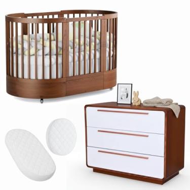 Imagem de Quarto de Bebê Completo Wave Divicar Berço 3 em 1 + Cômoda 3 Gavetas Design Inspirado nas Ondas do Mar Madeira Maciça (MEL/BRANCO)