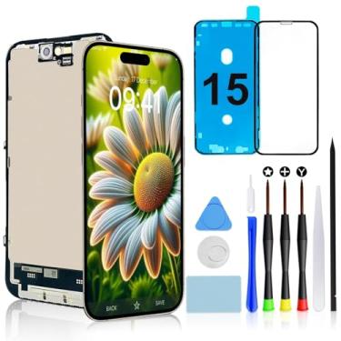 Imagem de Brinonac Kit de substituição de tela para iPhone 15, 15.5 cm Full HD Retina LCD Display COF Touch Screen Digitalizador conjunto com ferramentas de reparo, adesivo à prova d'água, vidro temperado
