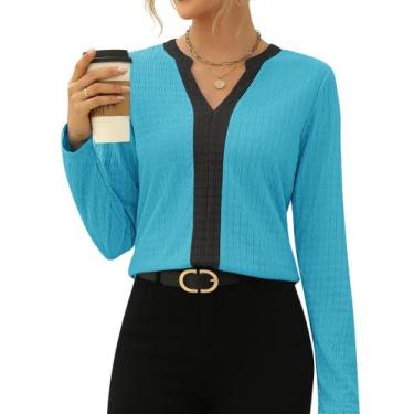 Imagem de Camisa feminina Rapbin com decote em V Work Trendy 2024, manga comprid