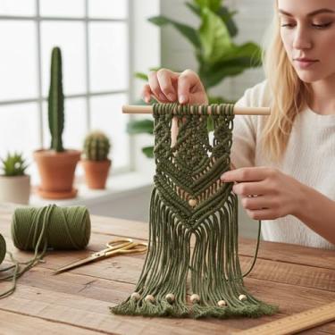 Imagem de Cordão de macramê 3 mm x 100 jardas corda de algodão colorido para pendurar na parede, decoração de casa, cabides de plantas (verde escuro)