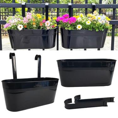 Imagem de Joyfernal Plantadores suspensos para plantas ao ar livre, vasos de 43 cm, vaso de flores de cerca de metal para varanda e varanda com gancho destacável (preto, pacote com 2)