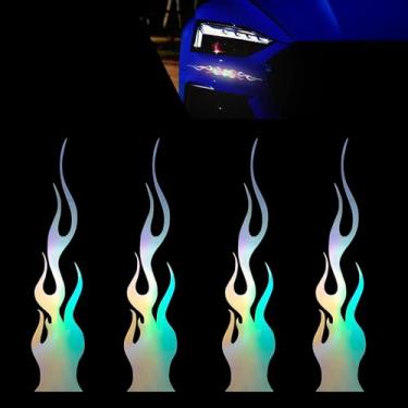 Imagem de Dogary 4 peças de adesivos de chamas de carro, adesivos personalizados refletivos para moldura de espelho retrovisor de capô carlight, acessórios decorativos autoadesivos faça você mesmo, universal