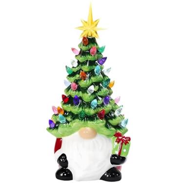 Imagem de LUMINFLY Árvore de Natal de 21 cm, estatueta de resina alimentada por bateria com topo de estrela, decoração festiva para casa e escritório