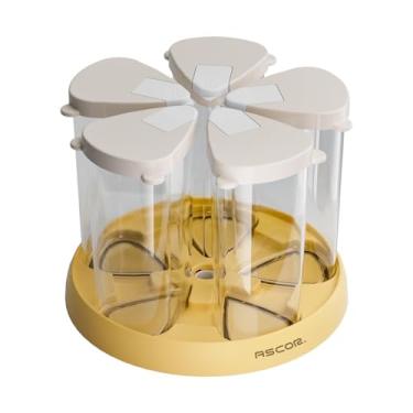 Imagem de Baoblaze Dispensador giratório para grãos, grãos, arroz e outros alimentos secos, com compartimento hermético. Ideal para armazenar nozes, feijões, ração para, Base Amarela