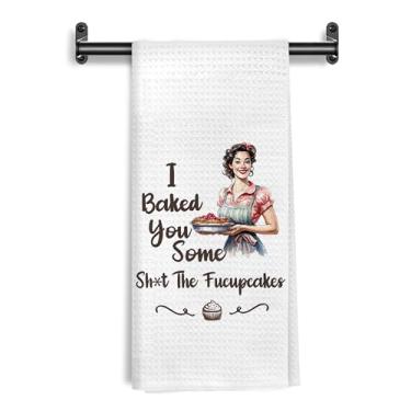Imagem de WARDOS Toalhas de cozinha engraçadas retrô para dona de casa, presentes de panificação para mulheres, toalhas de mão para decoração de cozinha, I Baked You Some Shut The Fucupcakes panos de prato de