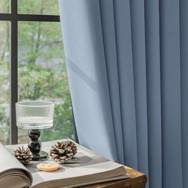 Imagem de FMFUNCTEX Cortinas blecaute 100% para quarto, cortina azul ardósia de 213 cm de comprimento, cortinas com isolamento térmico para sala de estar, cortinas pretas com bolso de varão, escurecimento de