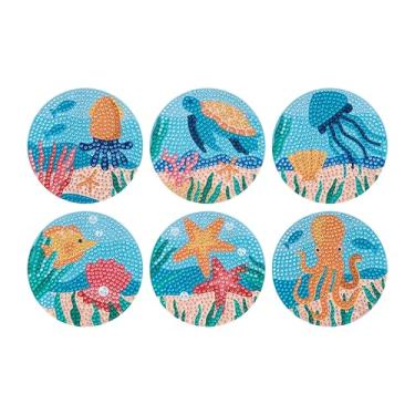 Imagem de DIAMOND ART CLUB Porta-copos - maravilhas subaquáticas, kit de pintura de diamante, artesanato DIY divertido para adultos, porta-copos de arte de diamante para iniciantes, 10 x 10 cm (pacote com 6)